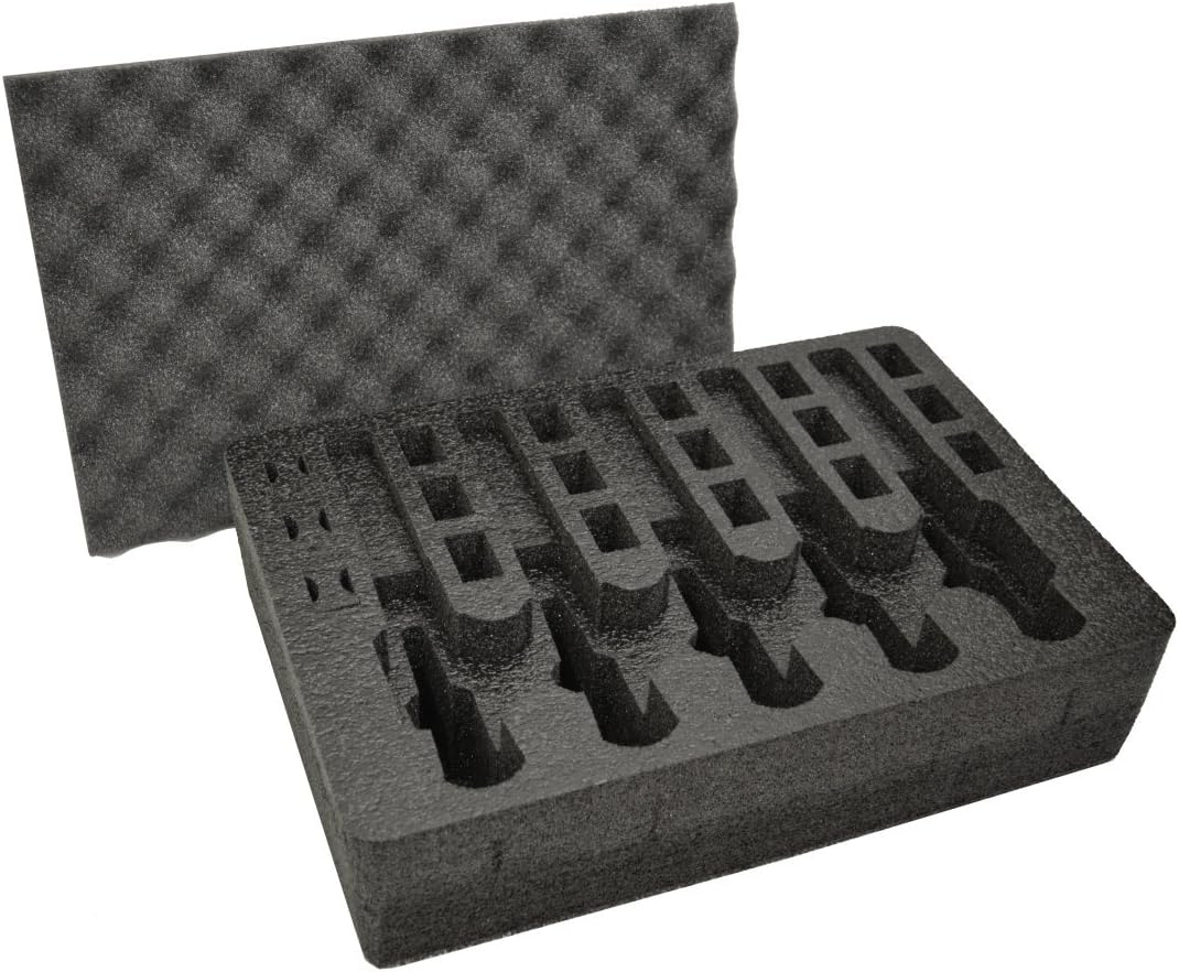Pistol & Magazine Storage Foam Insert for Pelican P-1500 Case, 2 Piece Set Pre-Cut Polyethylene Foam Base Insert and Lid Liner K830