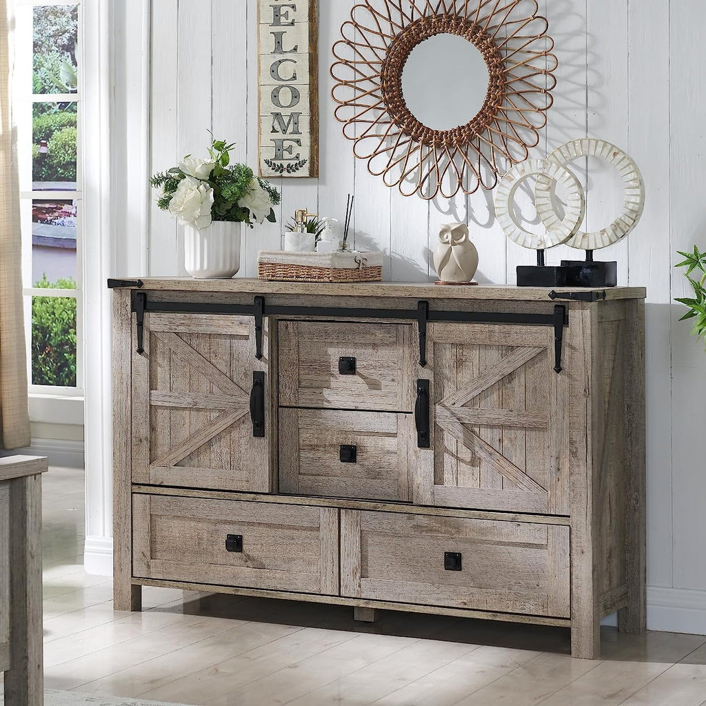 White 4 Drawer Dresser with Barn Door Q10450