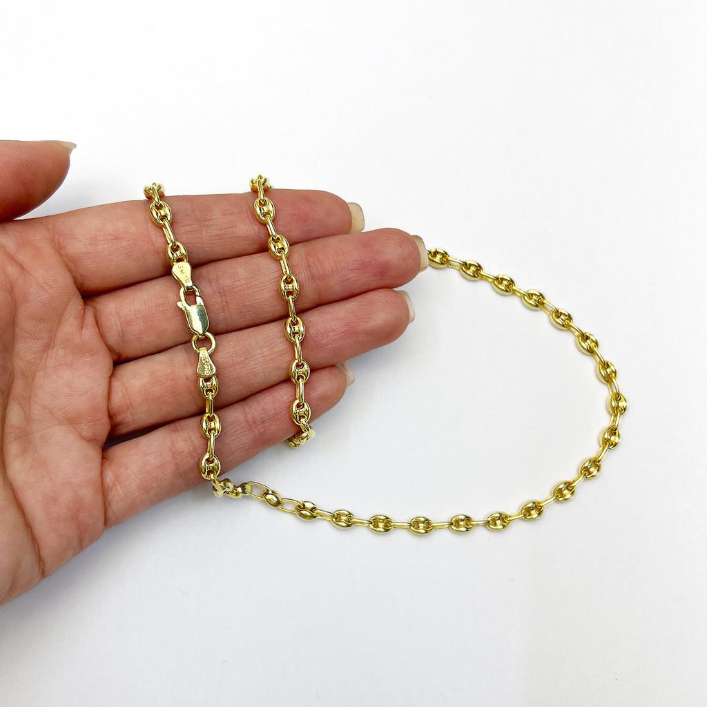 18K Yellow Gold Over Silver Puffed Anchor Chain Necklace 16"-24" D756