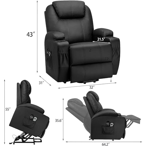 Power Lift Recliner Chair with Massage and 2 Cup Holders C557917