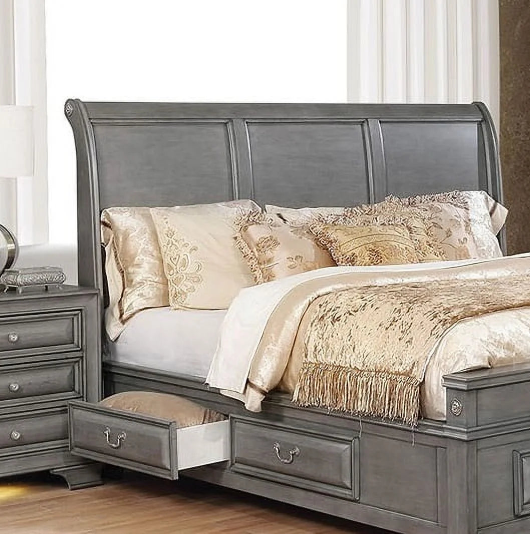 California King Size Solid Wood Storage Bed F7787