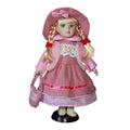Pink Porcelain Doll Girl Figures with Hat Set T2683