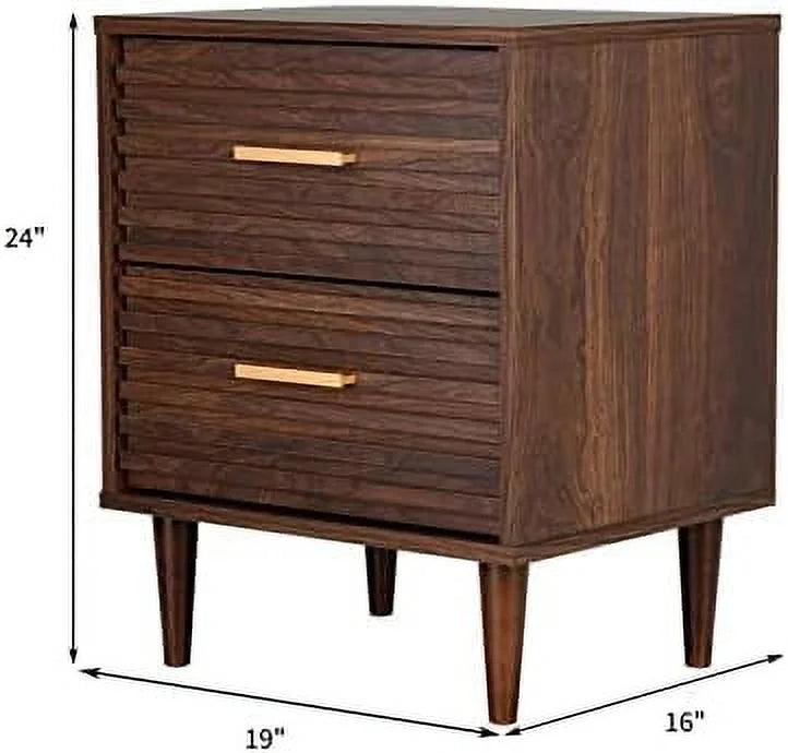 Mid-Century Modern Nightstands with 2 Storage Drawers and Solid Wood Legs K851989