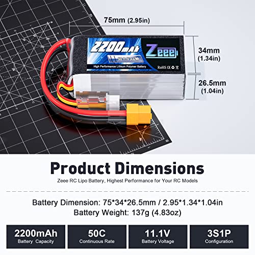 3S Lipo Battery 2200mAh 11.1V 50C Shorty Pack with XT60 Plug (2 Pack) C690286