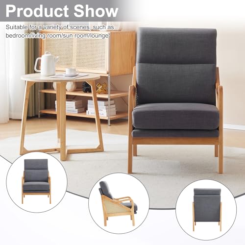White Woven Rattan Accent Chair with Oak Wood Frame U630