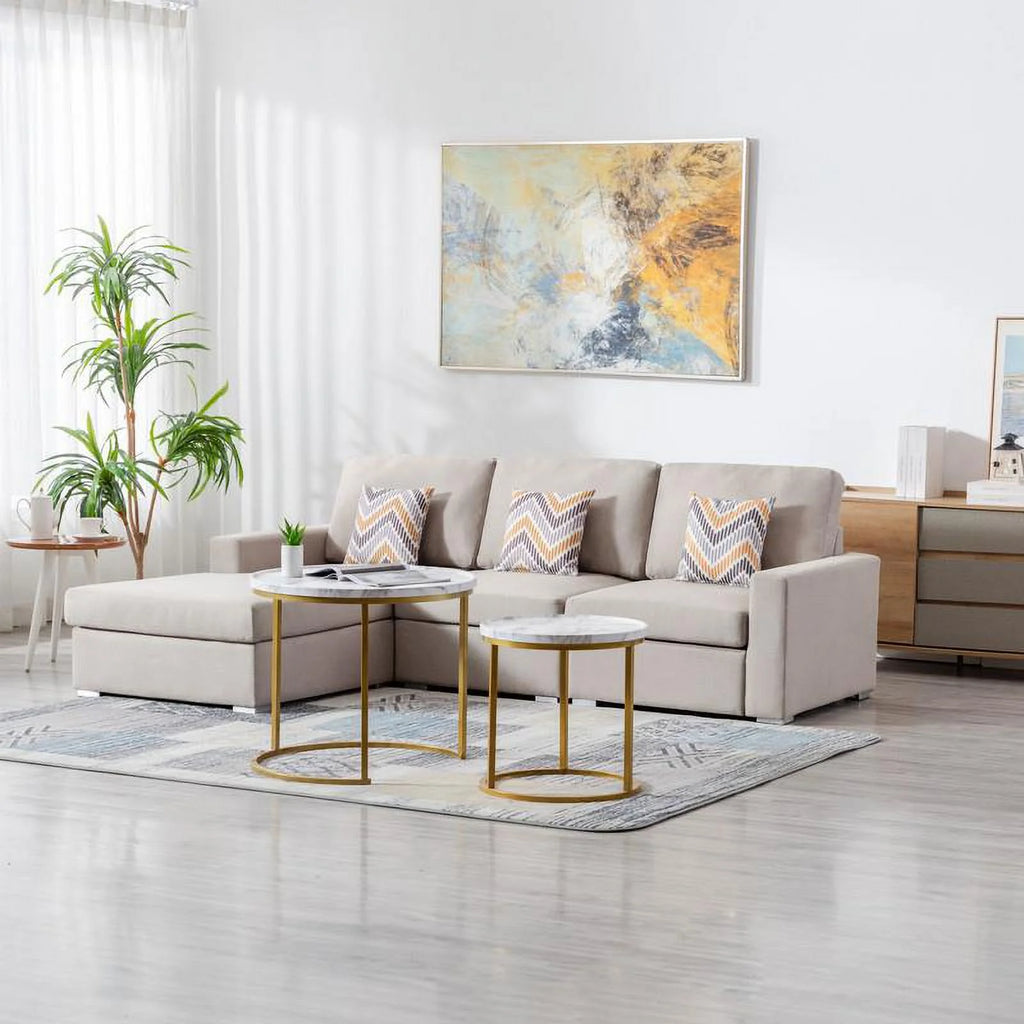 Beige Fabric Reversible Sectional Sofa Chaise D785328