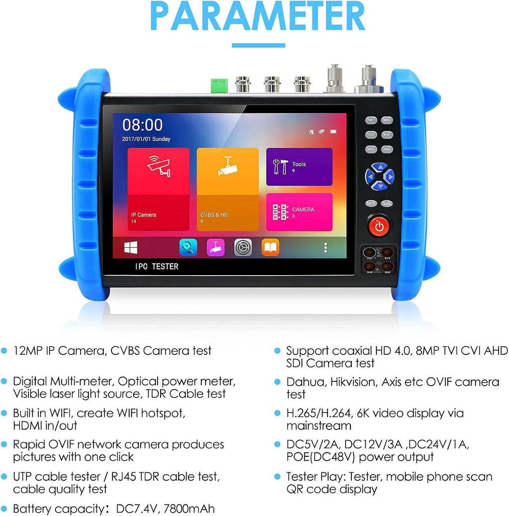 7-inch IPS Touch Screen CCTV Camera Tester with HD-TVI HD-CVI AHD SDI IP Camera Support POE WiFi 4K H.265 HDMI I102771