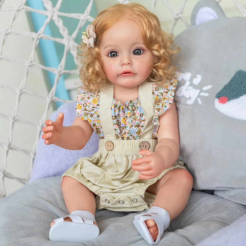 22inch Realistic Reborn Baby Dolls Blonde Gold Hair Full Silicone Body Waterproof D6063