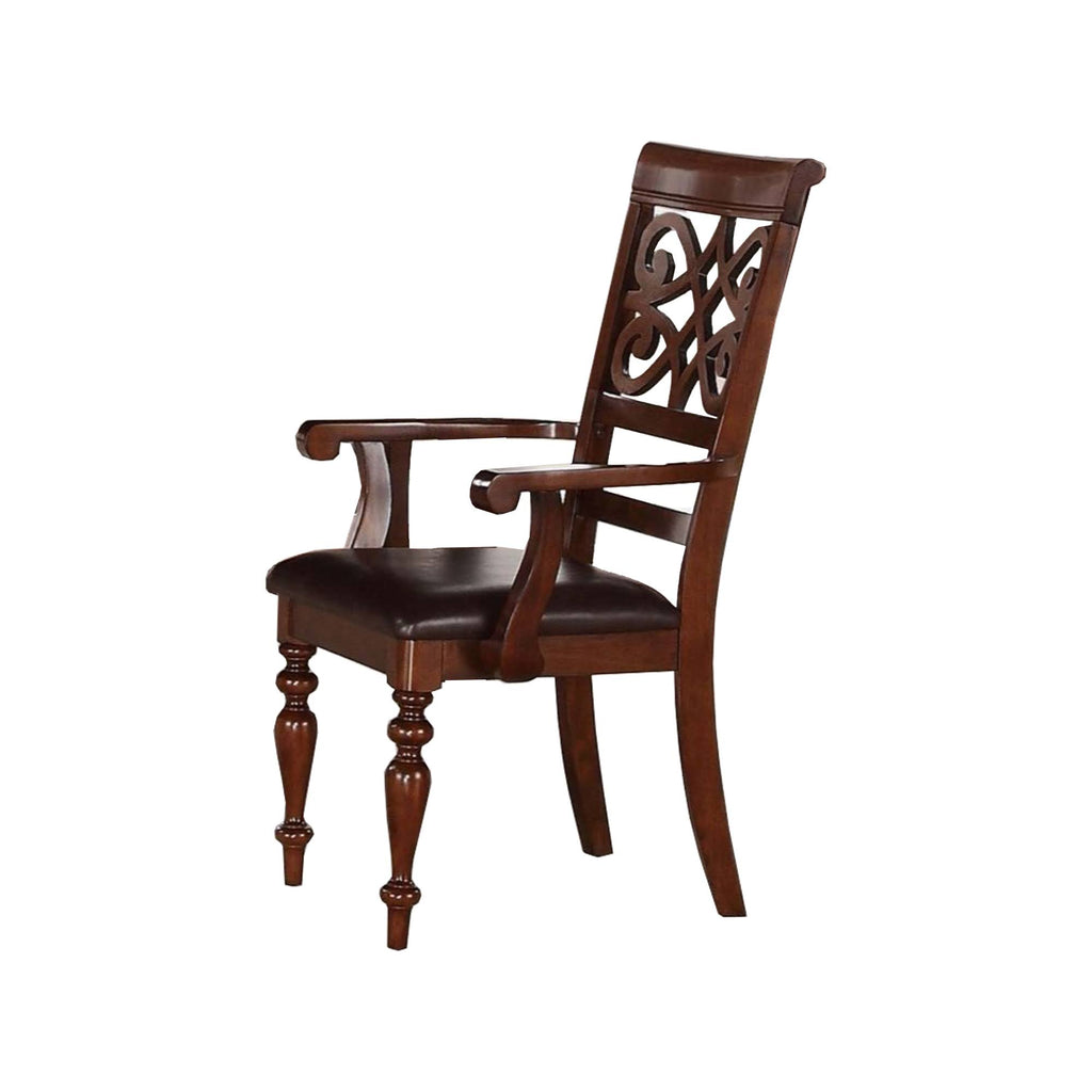 Cherry Brown Wooden Arm Chair with Leatherette Seat, Set of 2 V639125