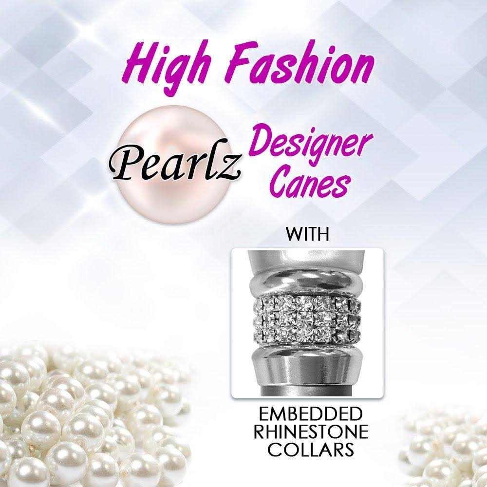 White Pearlz Rhinestone Collar Black Swirl Adjustable Folding Cane J99443