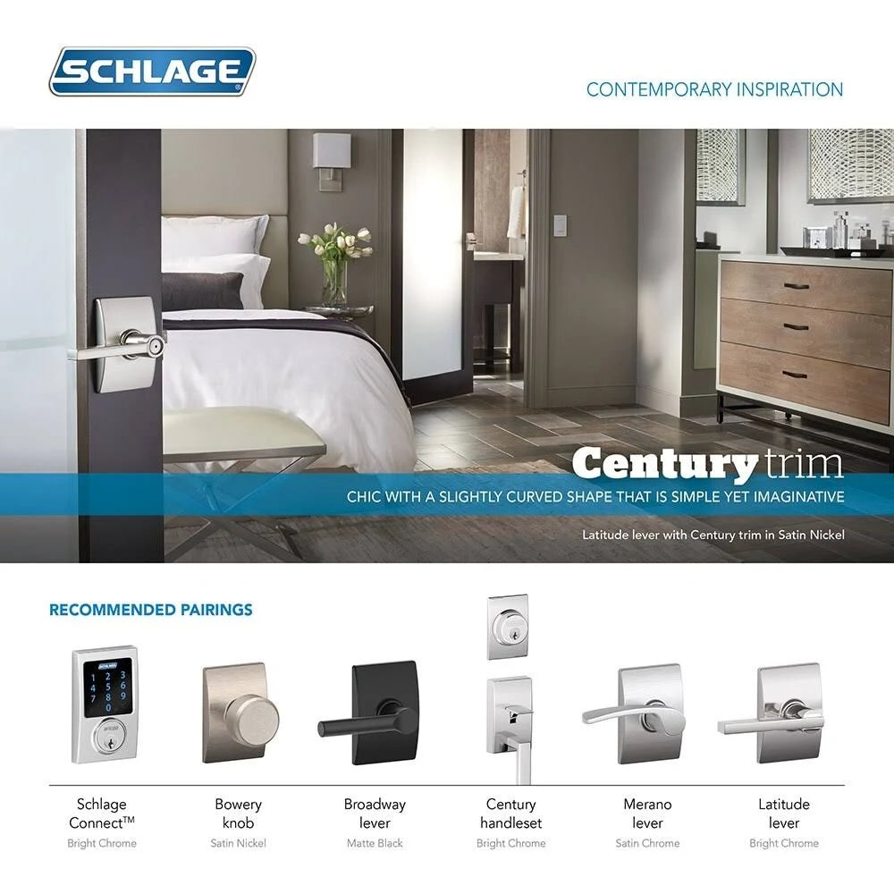 Century Single Cylinder Exterior Entrance Handleset Satin Chrome P484500