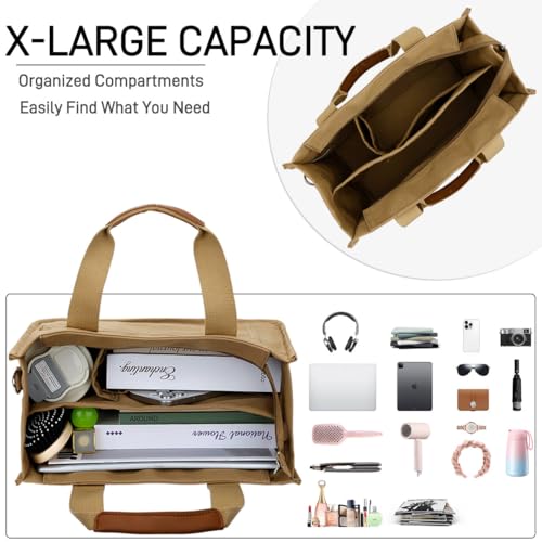 Large Canvas Tote Bag with Zipper and Compartments B93217