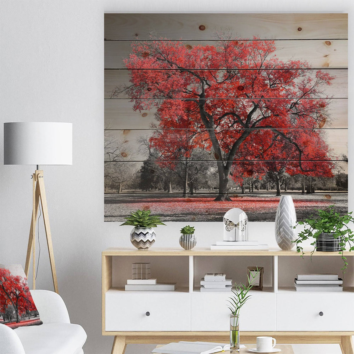 Natural Pine Wood Landscape Print - 40 in. Wide x 30 in. High B87445