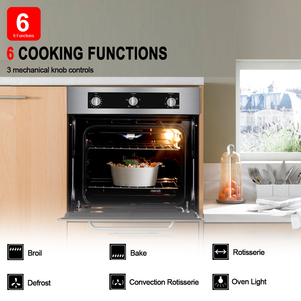 24" Built-in Natural Gas Convection Oven with Rotisserie, Stainless Steel S26286