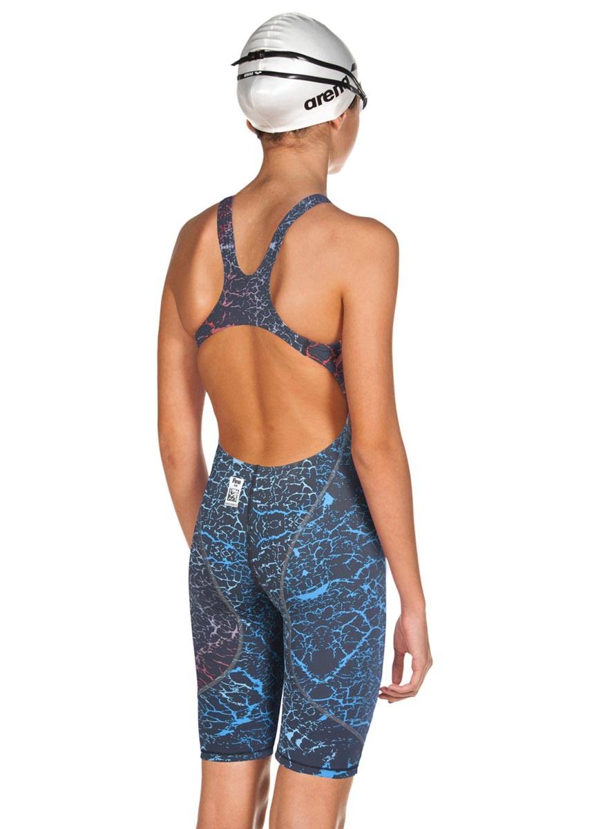 Girls' Powerskin Kneeskin Open Back Tech Suit Swimsuit - Storm Blue/Red 26 B5950
