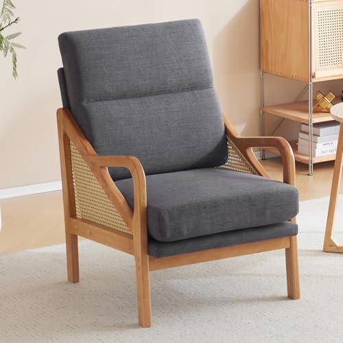 White Woven Rattan Accent Chair with Oak Wood Frame U630