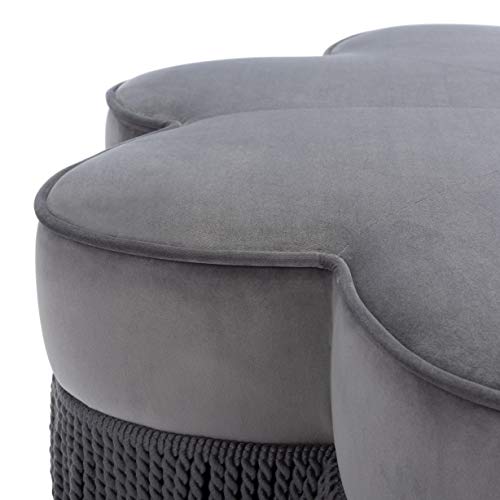 Dark Grey Velvet Flower Ottoman A2557