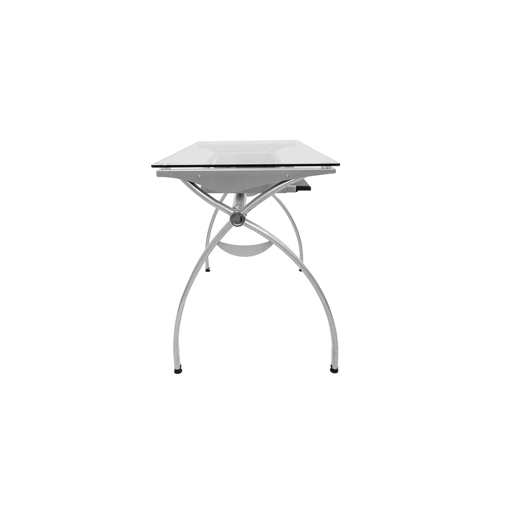 Glass Top Computer Desk with Keyboard Tray & Silver Legs O2607