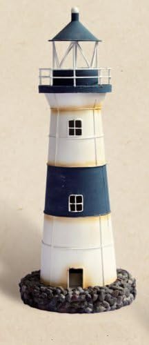 Rustic Blue & White Tin Lighthouse Candle Holder J2365