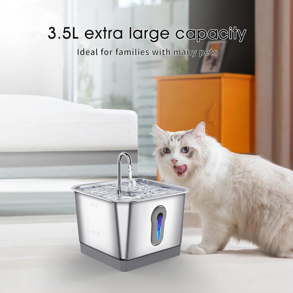 3.5L Stainless Steel Cat Water Fountain with Motion Sensor D836015