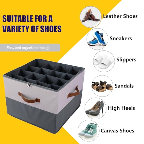 Grey Fabric Shoe Storage Bins for Closet, 16 Pairs T321240