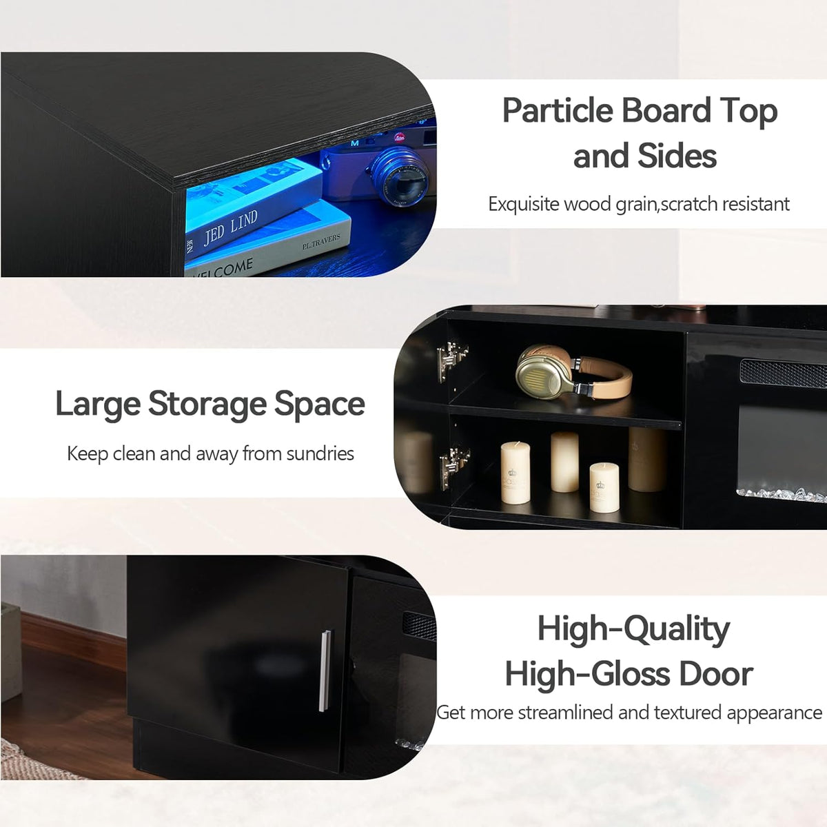 Black 70" Fireplace TV Stand with Electric Fireplace Q24210