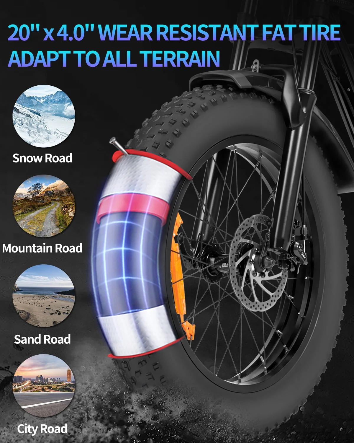 20 Fat Tire 1000W Electric Bike with Removable 48V/20Ah Battery C844280