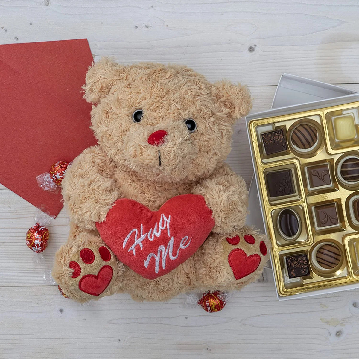 Brown Plush Teddy Bear with Red Hug Me Love Heart Stuffed Animal M114948