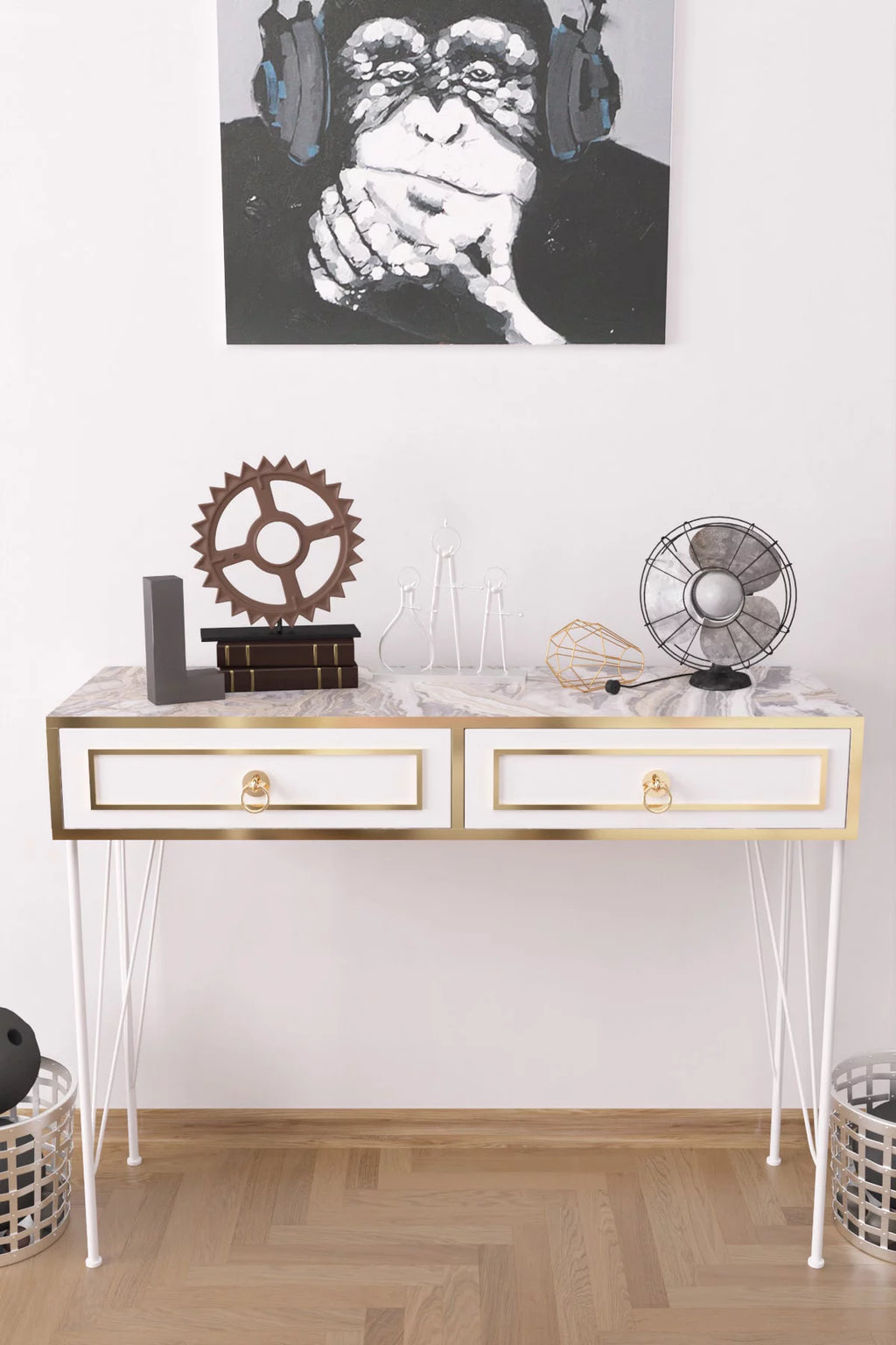 Metal Legs Wood Base Console Table U59324