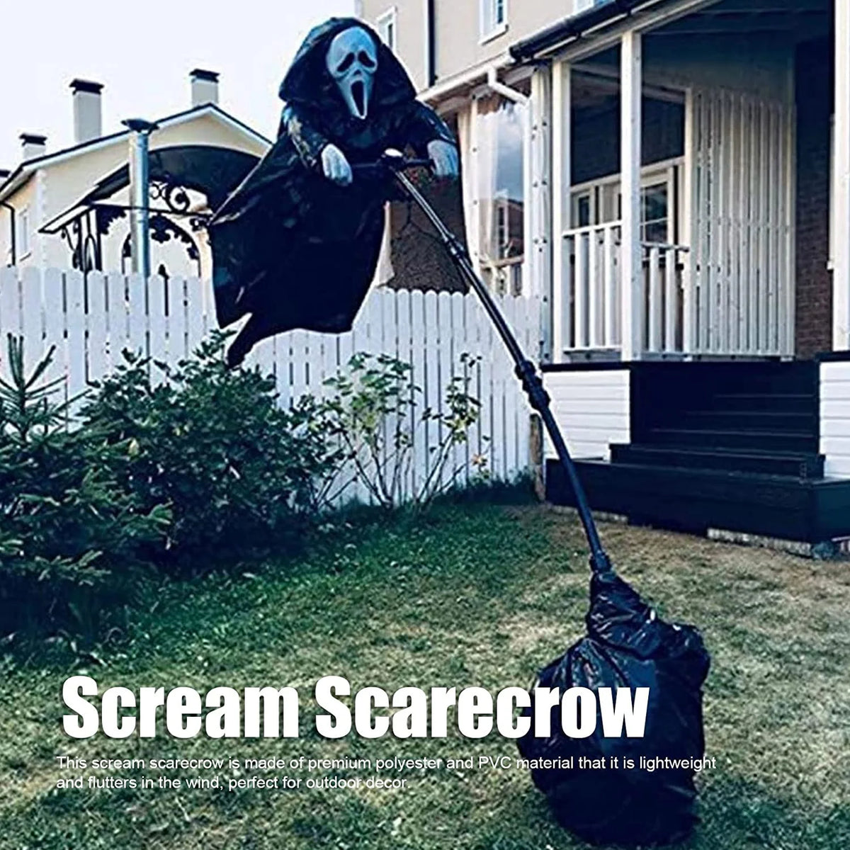 Black Halloween Flying Ghostface Decoration with Detachable Pole and Gloves L51988