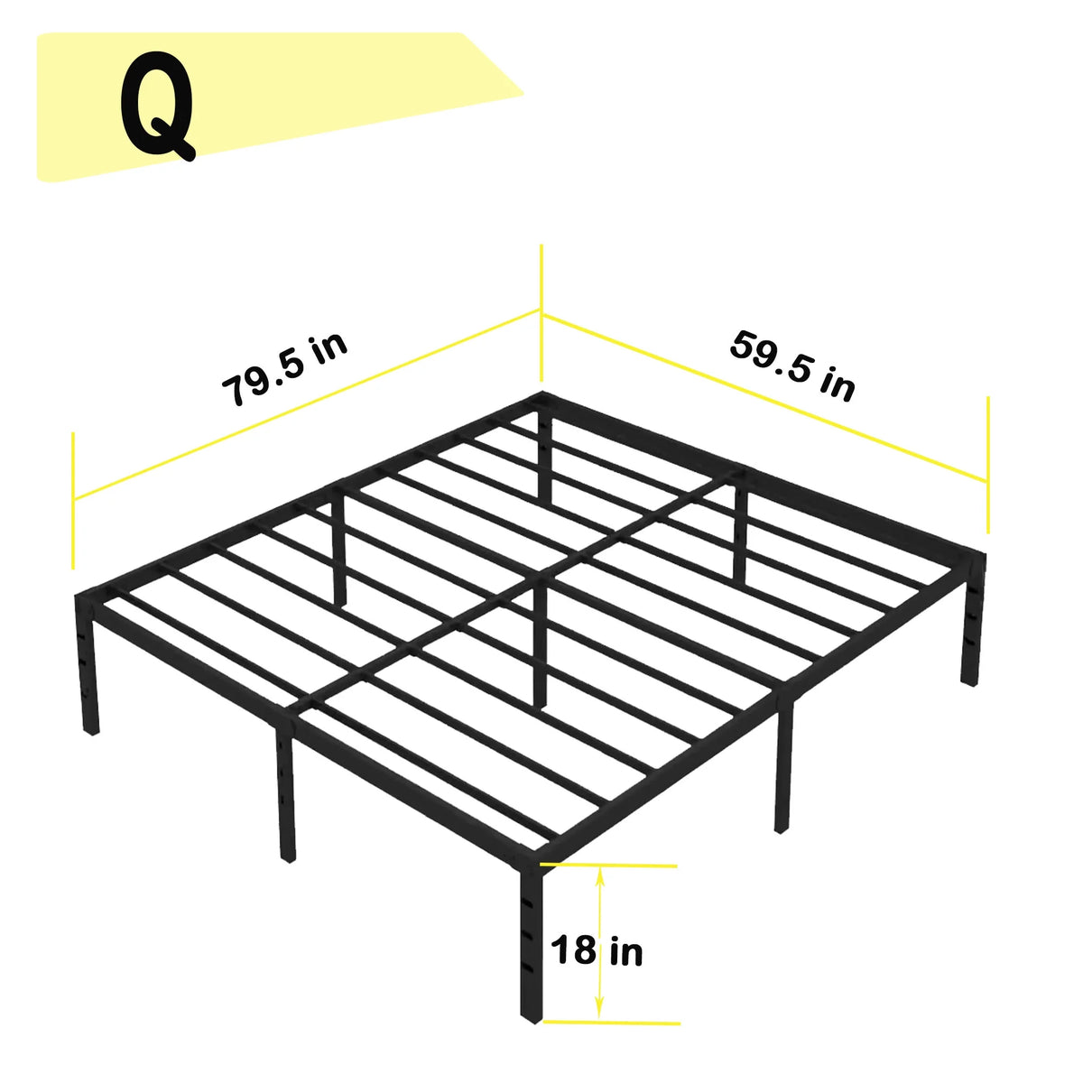 Queen Size Black Metal Platform Bed Frame with Storage C62473
