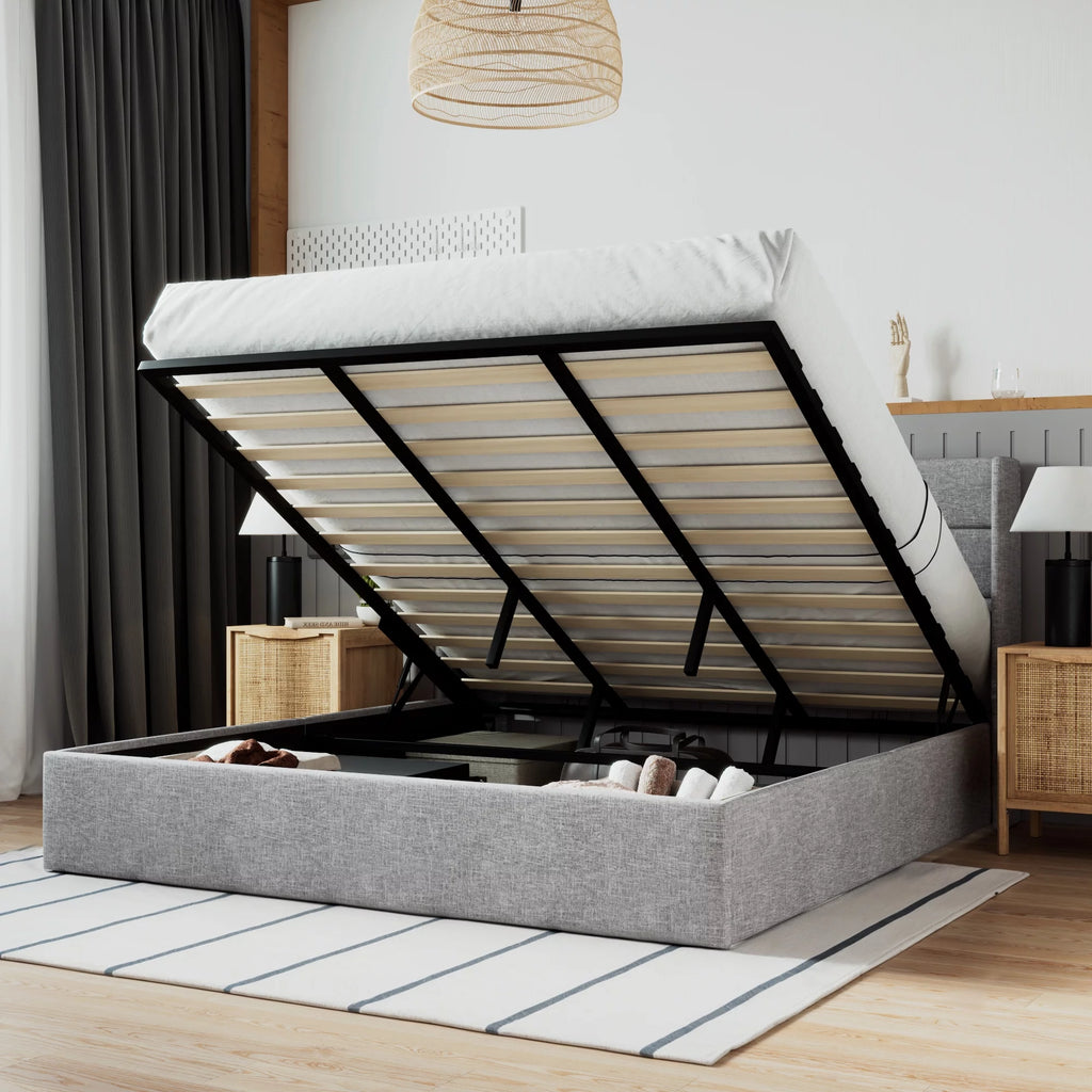 Grey King Size Lift Up Platform Bed Frame with Storage N3569