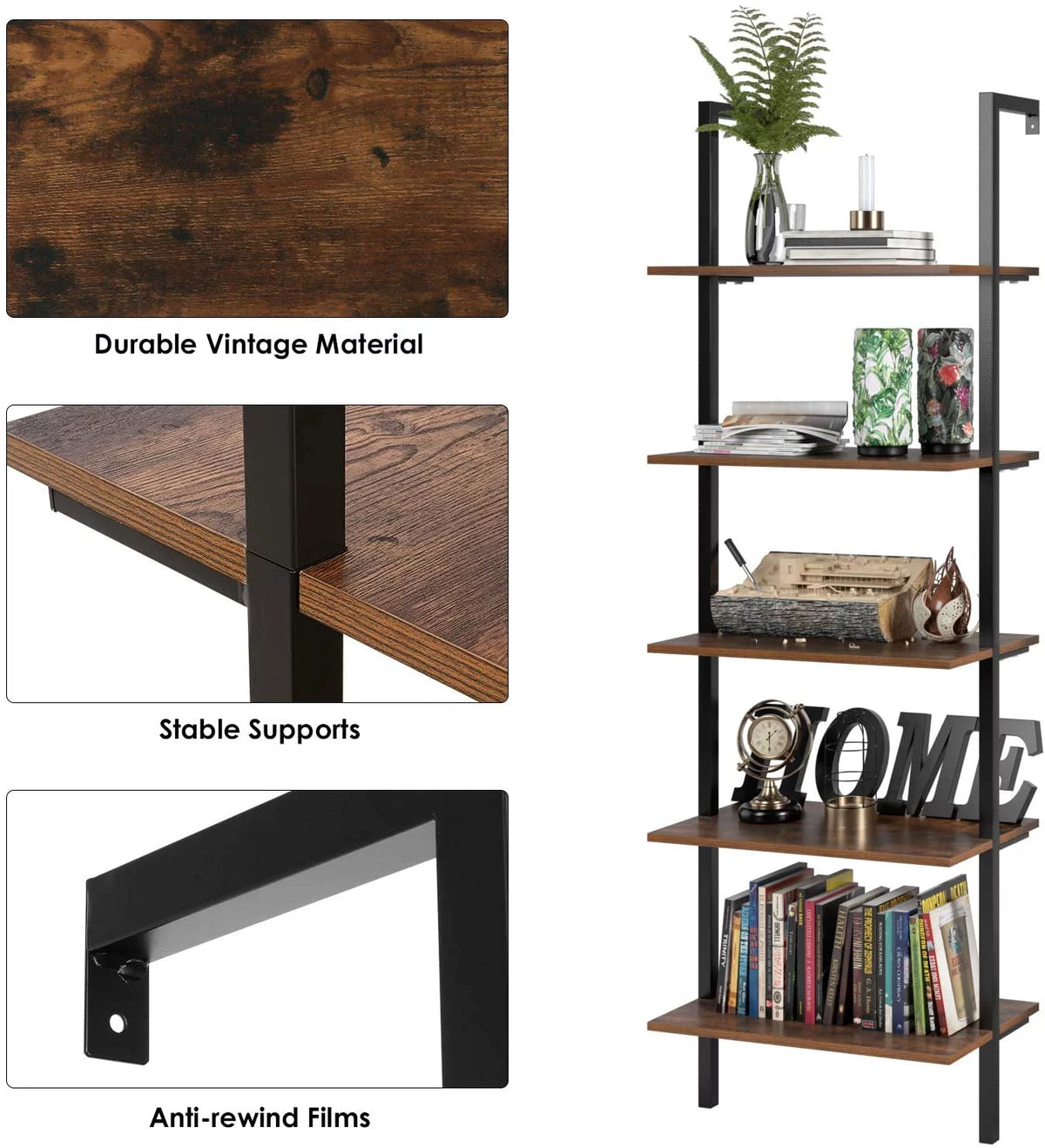 Wall Mounted 5 Tiers Ladder Shelves O64589