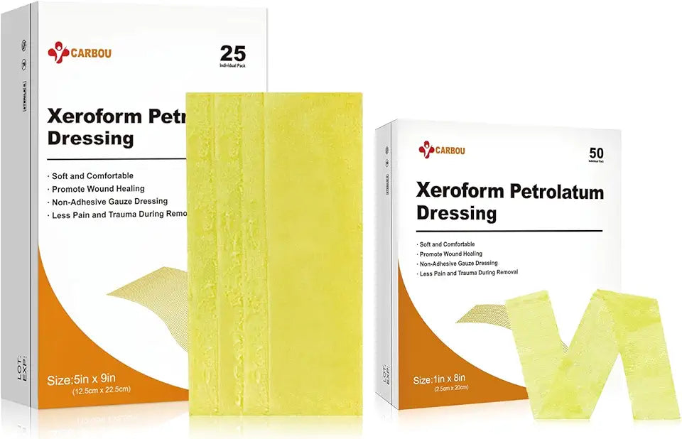 Xeroform Petrolatum Dressing 5"x9" 25 Pack + 1"x8" 50 Pack Non-Adherent Gauze Pads B641319