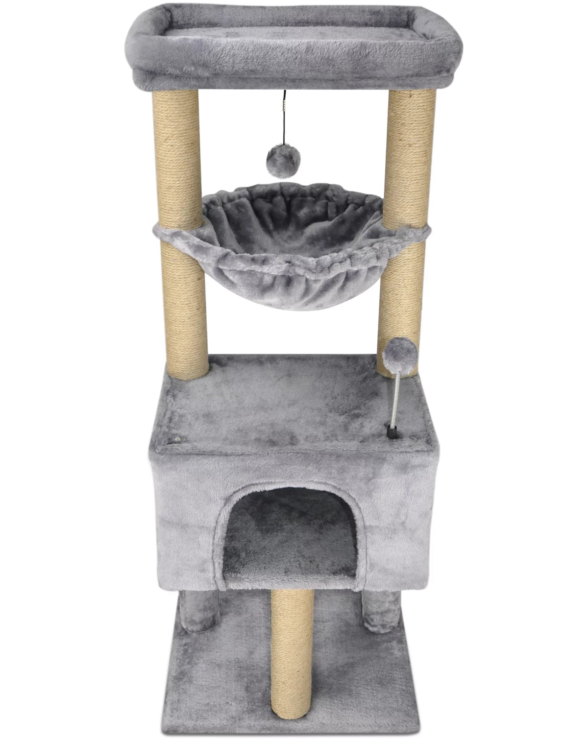 43.3" Grey Cat Tree with Condo Hammock Scratching Posts A393501