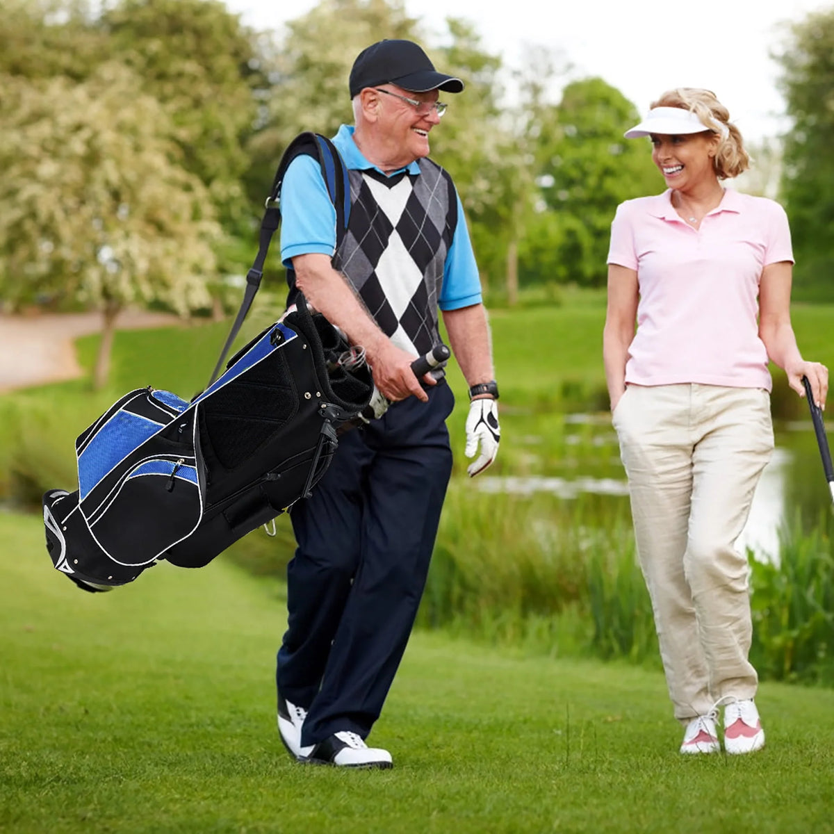 Golf Stand Cart Bag with 6 Way Divider Black D4360