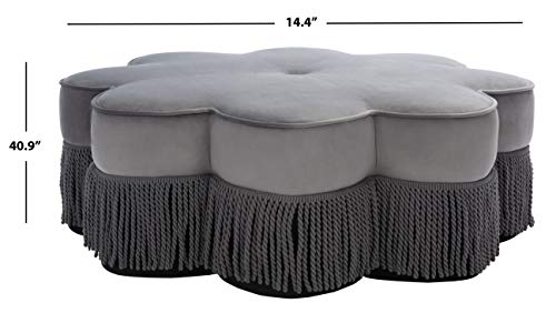 Dark Grey Velvet Flower Ottoman A2557