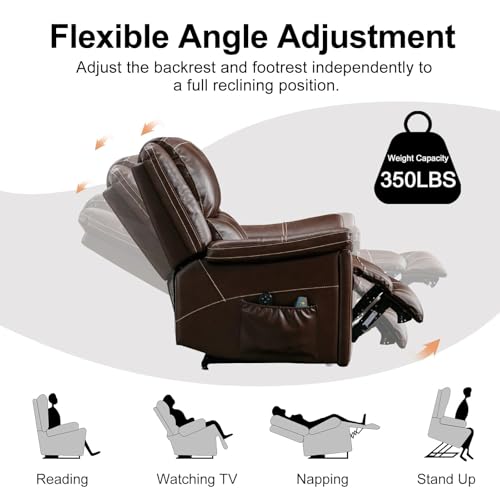 Dark Brown Genuine Leather Power Lift Recliner Chair S315