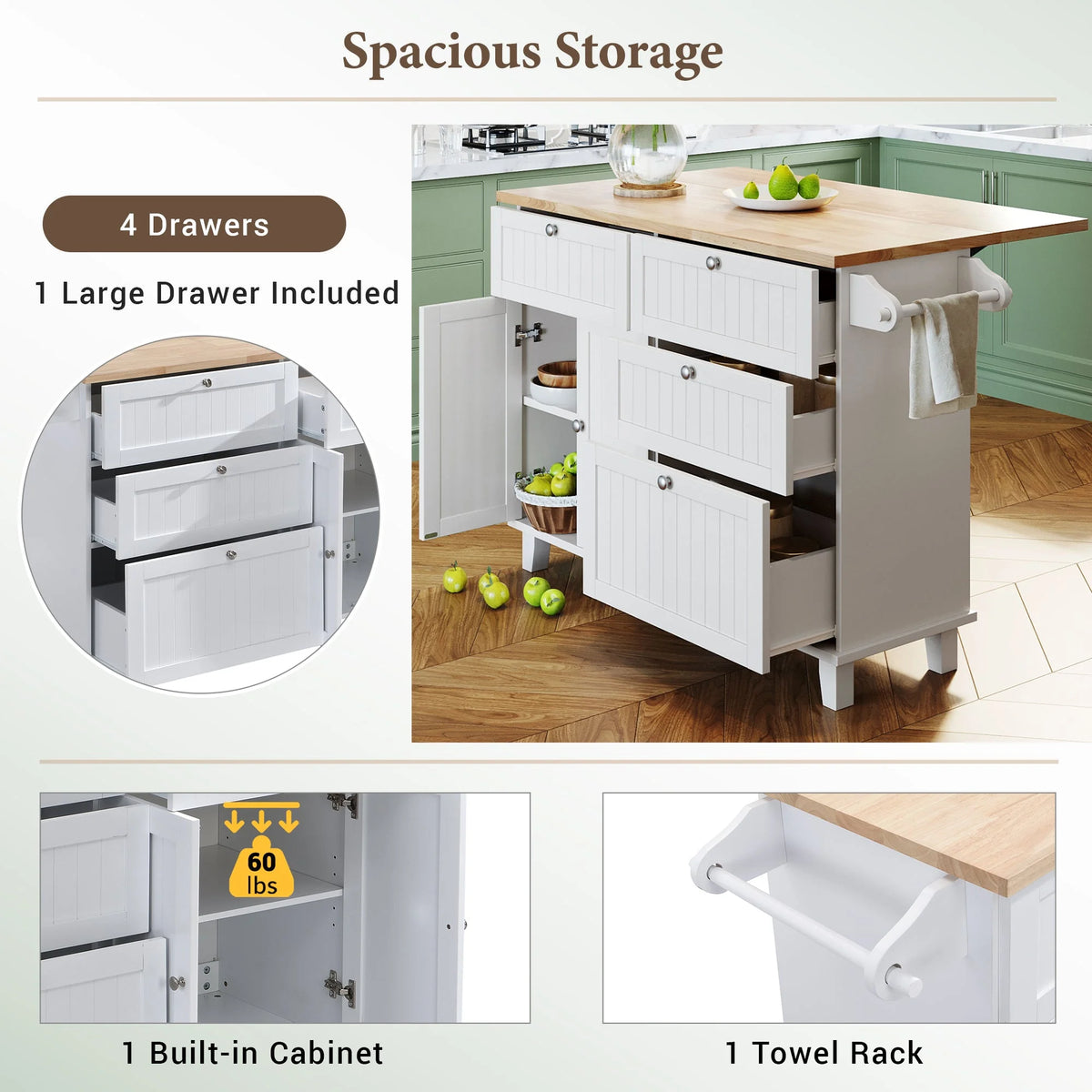 White Kitchen Island Set with 2 Seatings L483