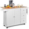 Kitchen Island with Stainless Steel Top, Rolling Kitchen Trolley Cart with Storage Cabinet, 3 Drawers, Towel & Spice Rack N549169