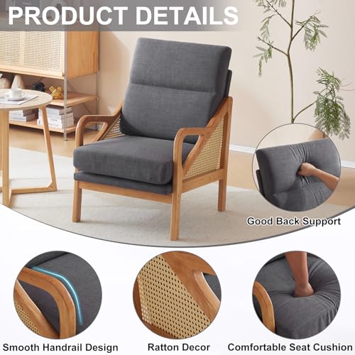 White Woven Rattan Accent Chair with Oak Wood Frame U630
