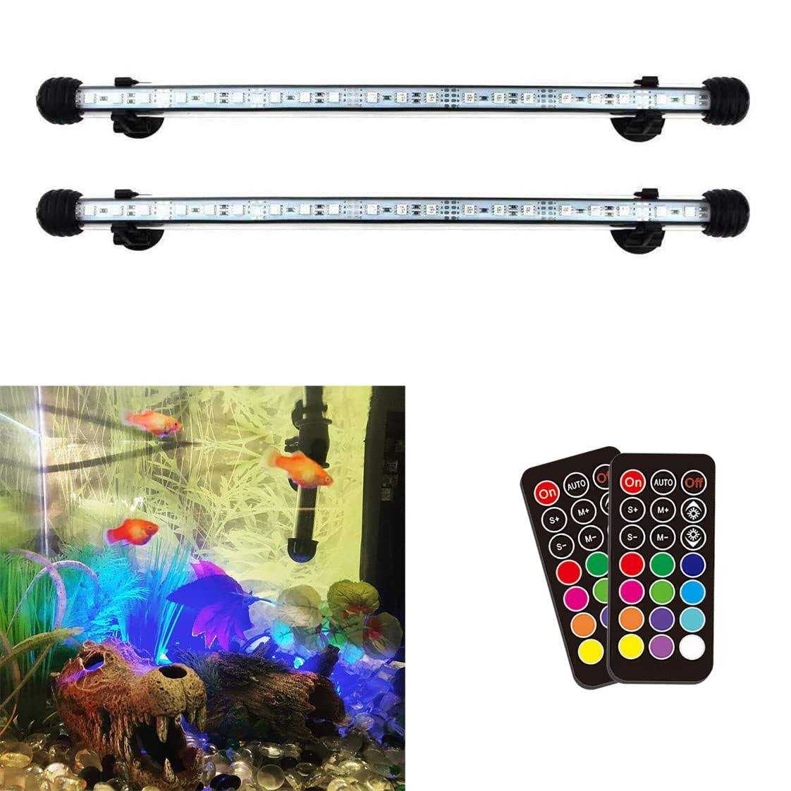 LED Aquarium Light 2 Pack 15 inches Fish Tank Light RGB Color Submersible Crystal Glass Lights T210