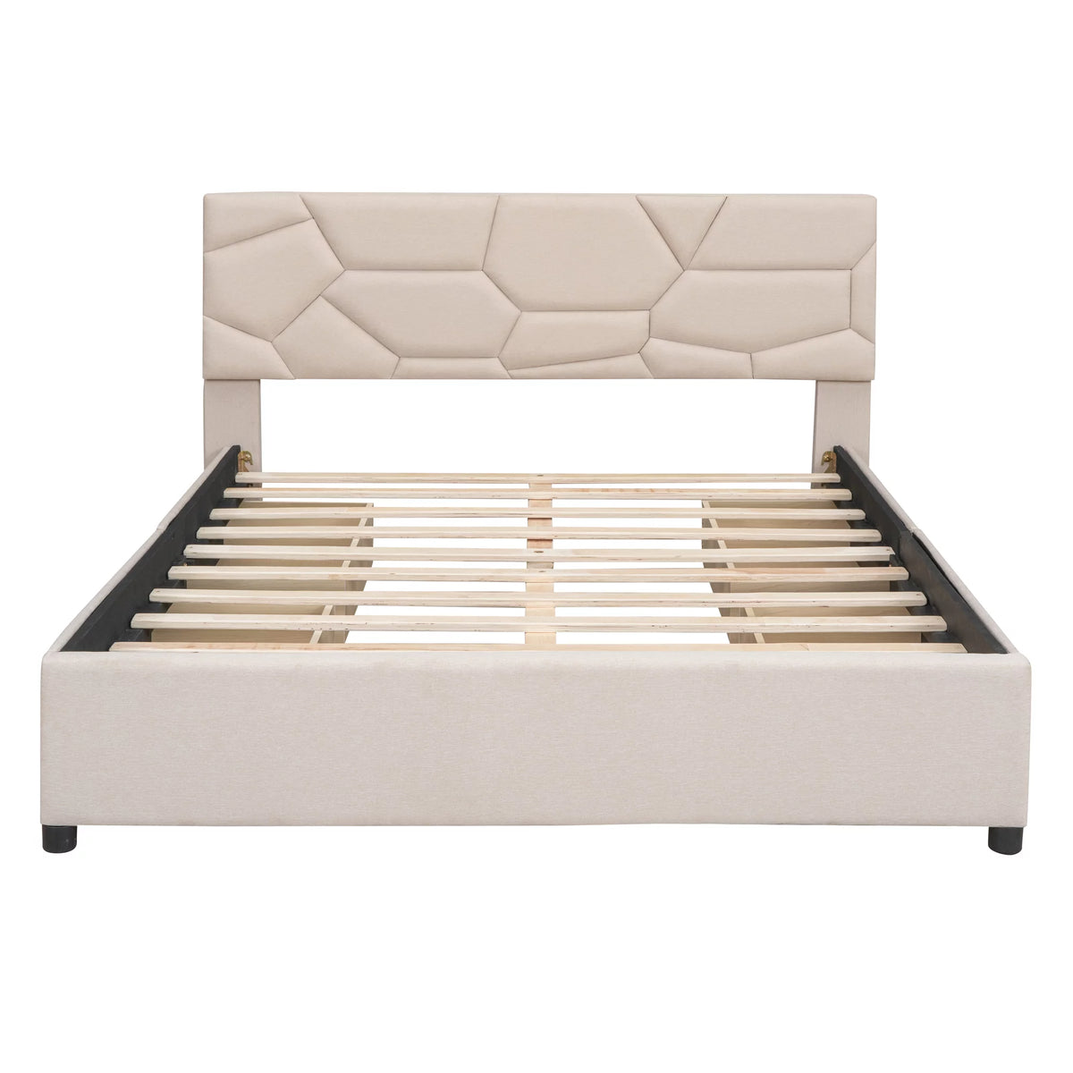 Beige Queen Linen Fabric Upholstered Storage Bed Frame with 4 Drawers C38533