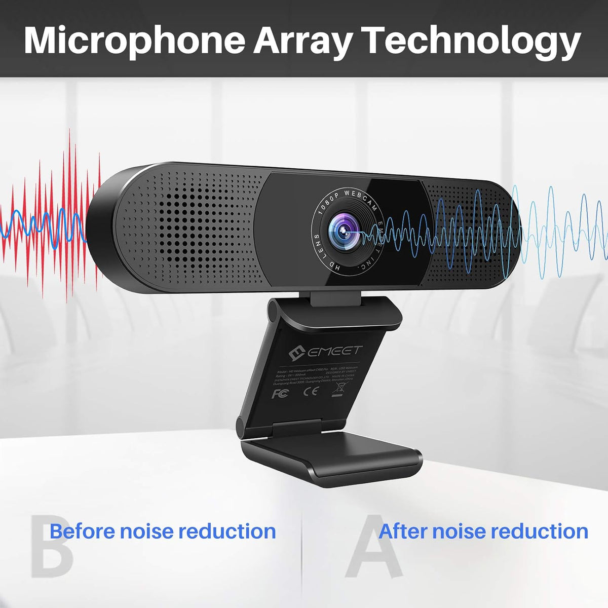3 in 1 Webcam with Microphone, 2 Speakers, 4 Built-in Omnidirectional Microphone Arrays, 1080P O577088