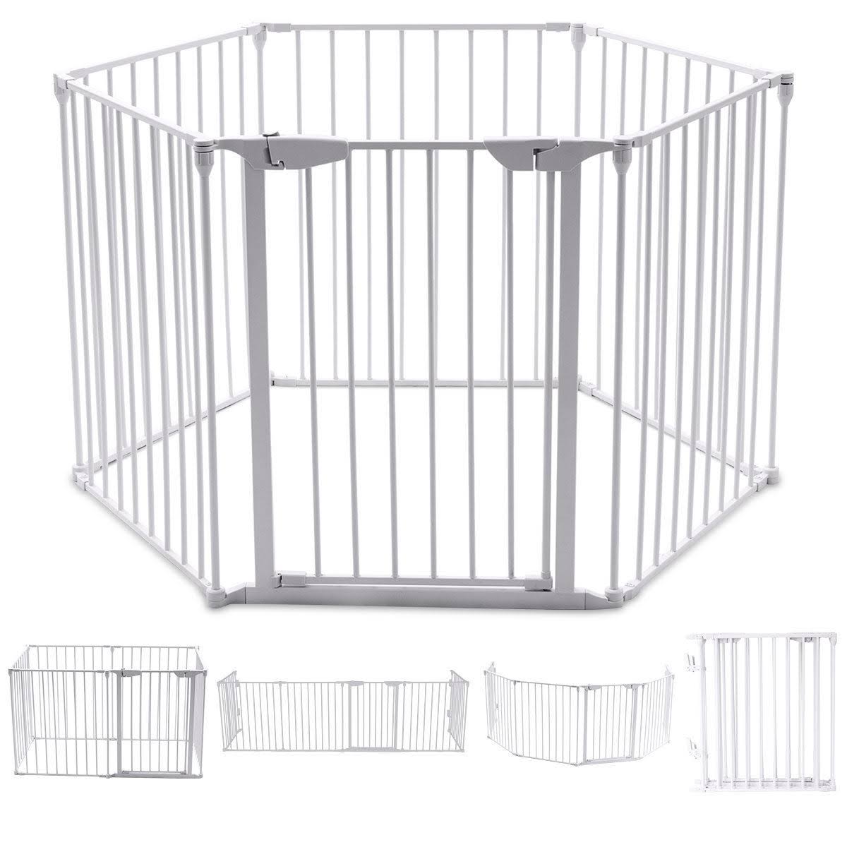 White 6 Panel Metal Playpen Barrier Z996532