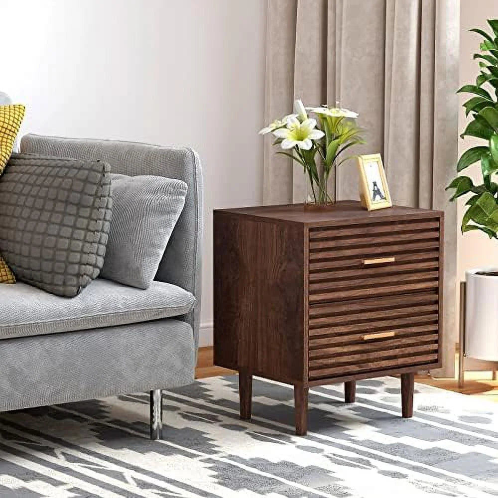 Mid-Century Modern Nightstands with 2 Storage Drawers and Solid Wood Legs K851989