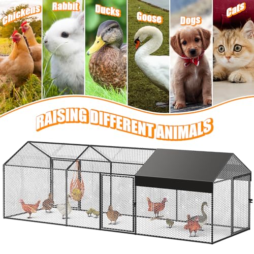 Large Metal Chicken Coop 120" L×40" W×40" H Heavy Duty Chicken Run Hen House with Waterproof Anti-UV Cover S434523