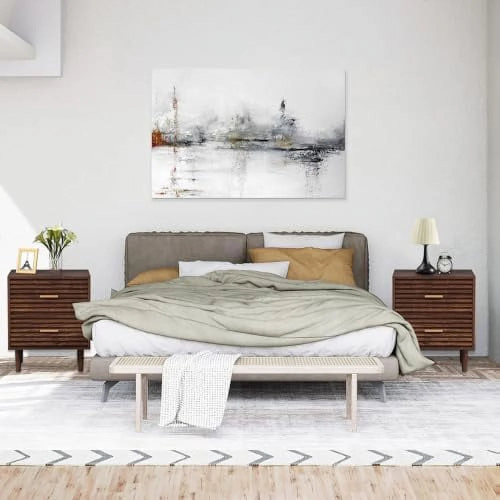 Mid-Century Modern Nightstands with 2 Storage Drawers and Solid Wood Legs K851989
