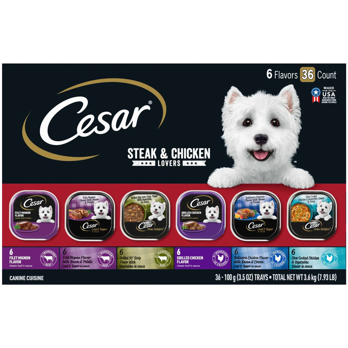 Steak and Chicken Wet Dog Food Variety Pack, 3.5 oz Trays (36 Pack) T707661