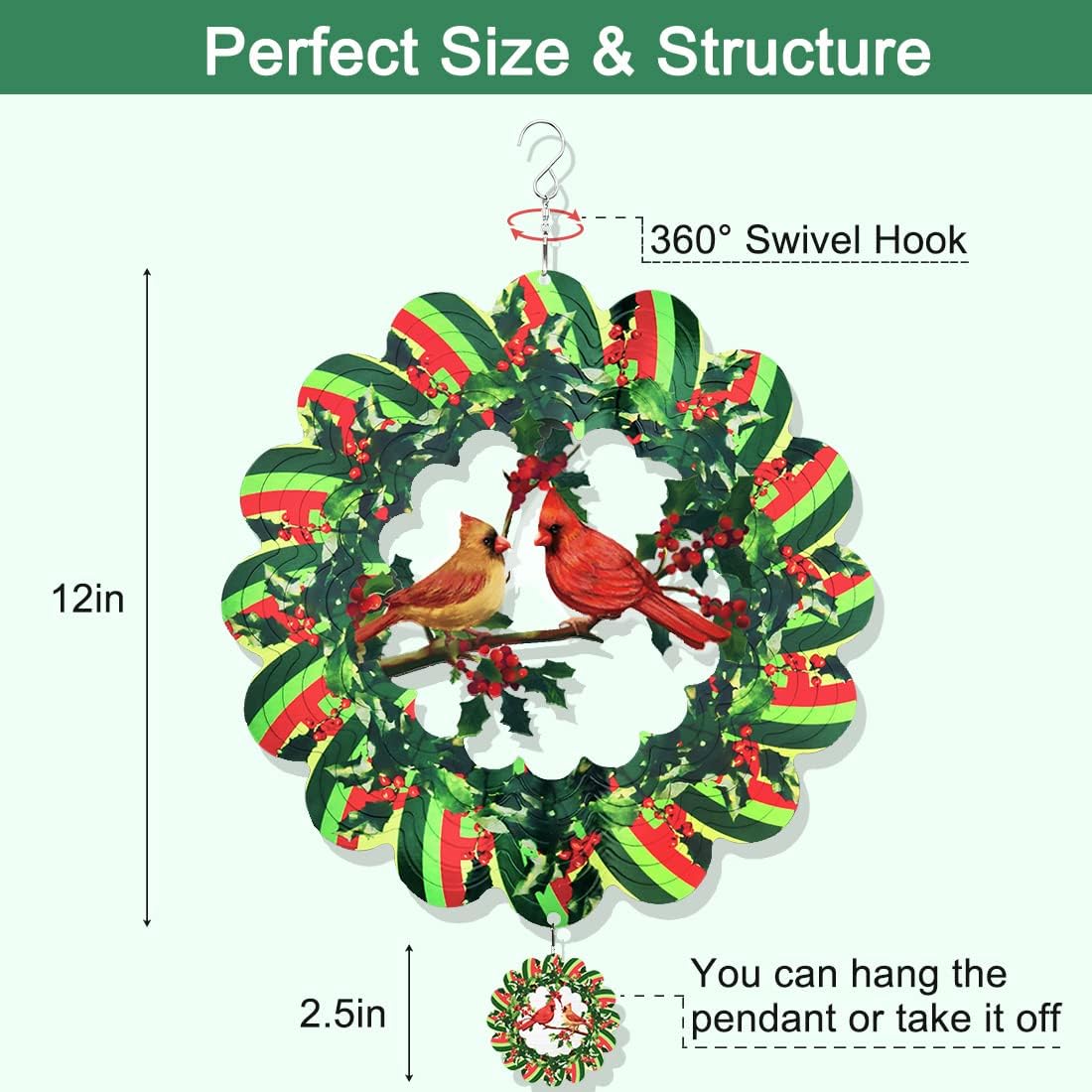 12 Inches Green Metal Wind Spinner Q923